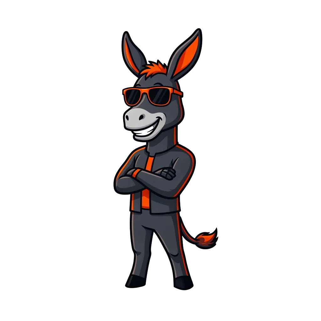 FunnelDonkey mascot — a stylish donkey in sunglasses representing bold website design in St. George Utah