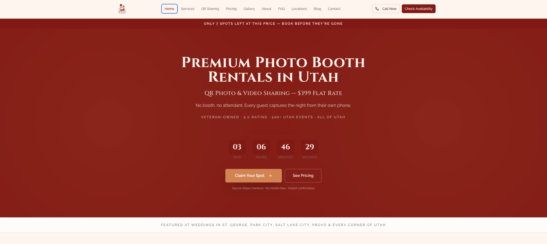Red Rock PhotoBooths website built by FunnelDonkey